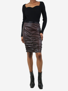 Tom Ford Burgundy leather ruched skirt - size UK 6