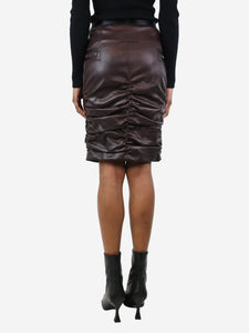Tom Ford Burgundy leather ruched skirt - size UK 6