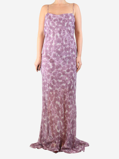 Purple printed silk chiffon slip dress - size UK 10 Dresses Dries Van Noten 