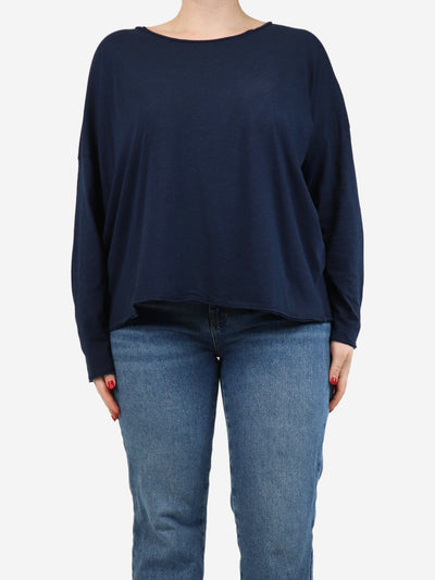 Navy blue scoop-neck long sleeve top - size One Size Tops Eskandar 