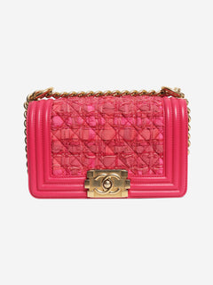 Pink leather and tweed mini boy bag
