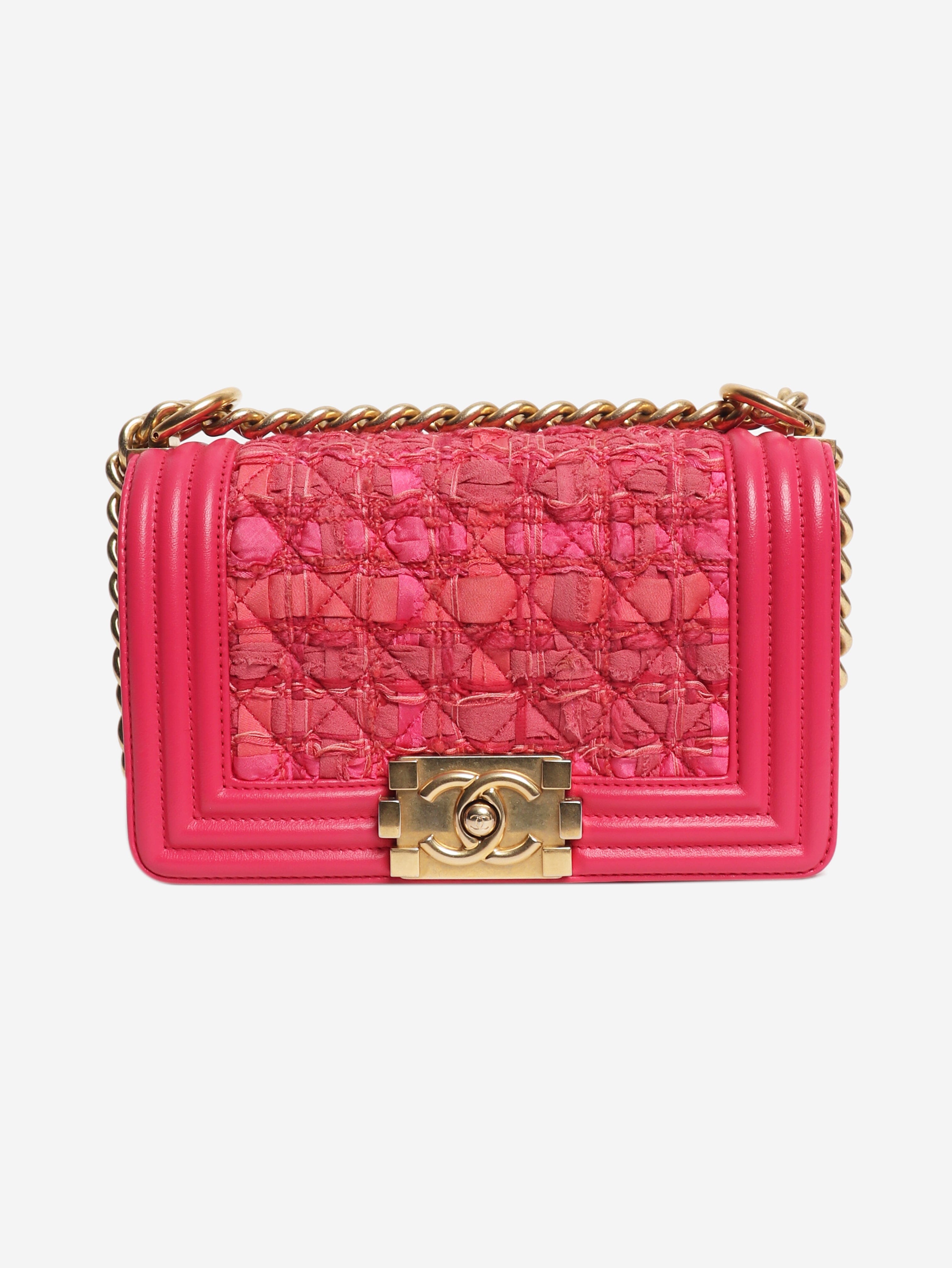 Pink leather and tweed mini boy bag