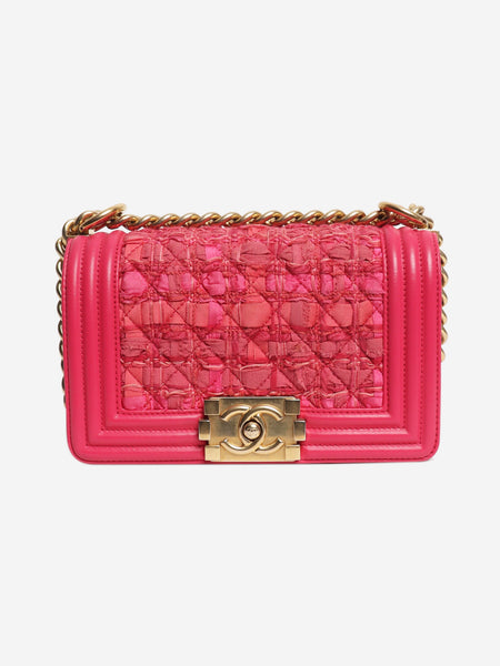 Pink leather and tweed mini boy bag product image