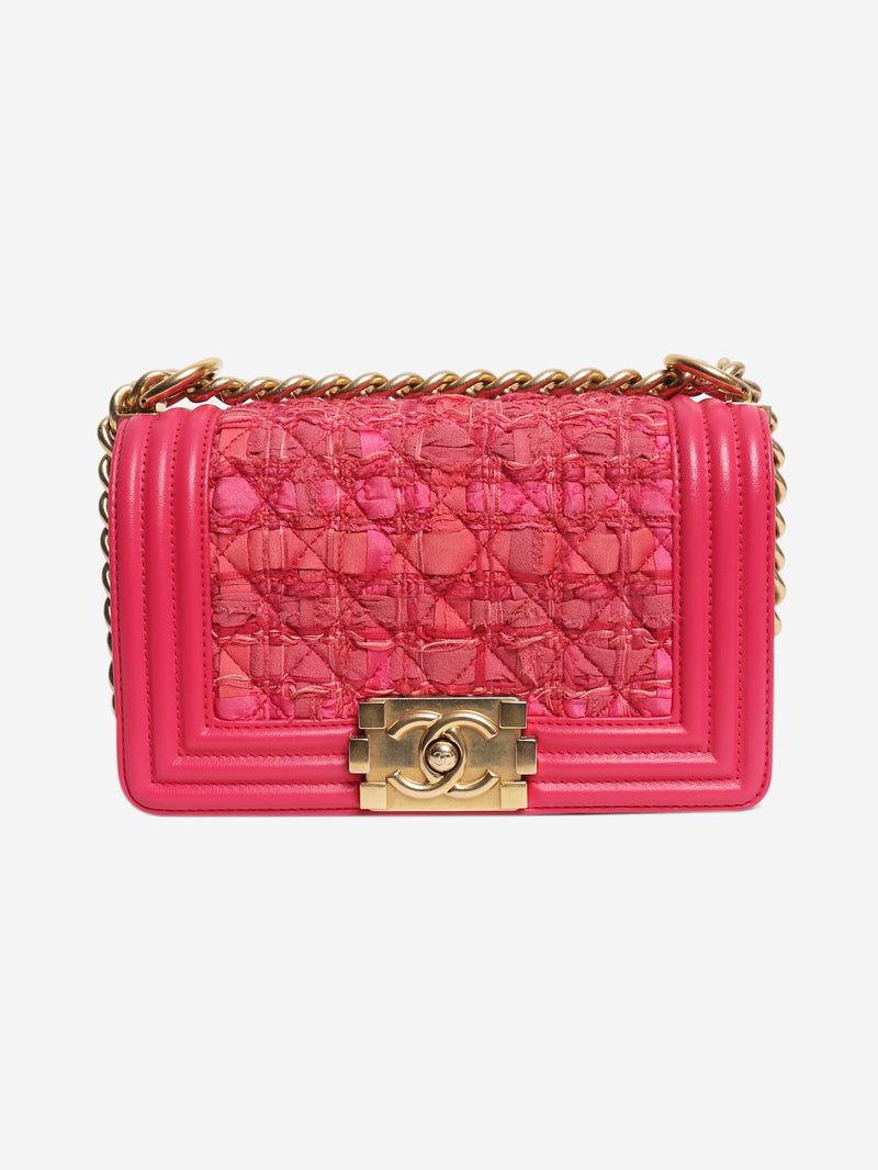 Pink leather and tweed mini boy bag