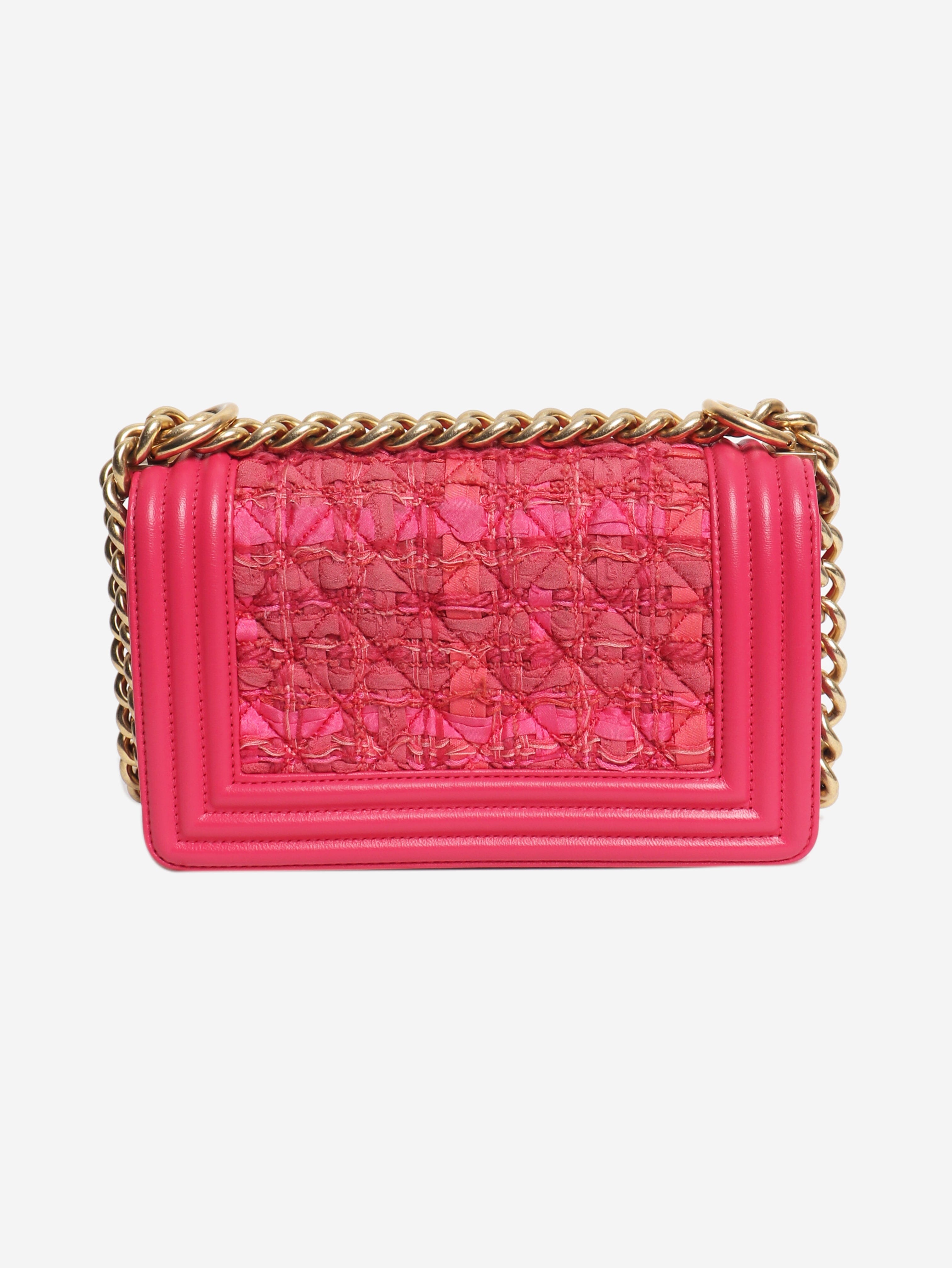 Pink leather and tweed mini boy bag