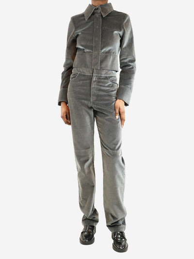 Grey cropped velvet jacket and trouser set - size S Sets Wrong Generation 