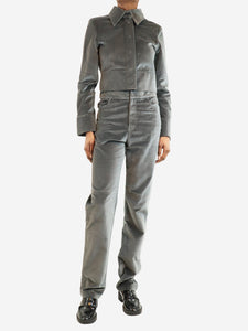 Wrong Generation Grey cropped velvet jacket and trouser set - size S