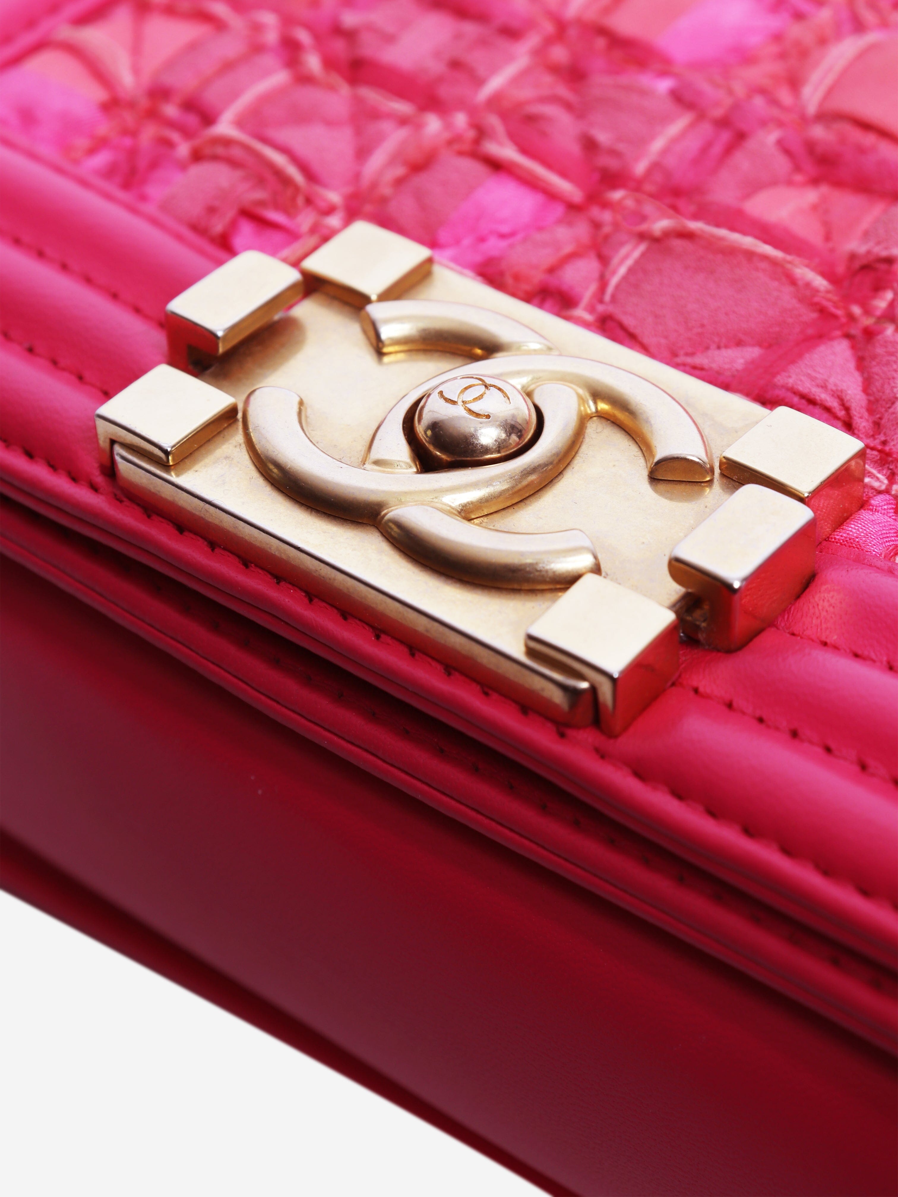 Pink leather and tweed mini boy bag