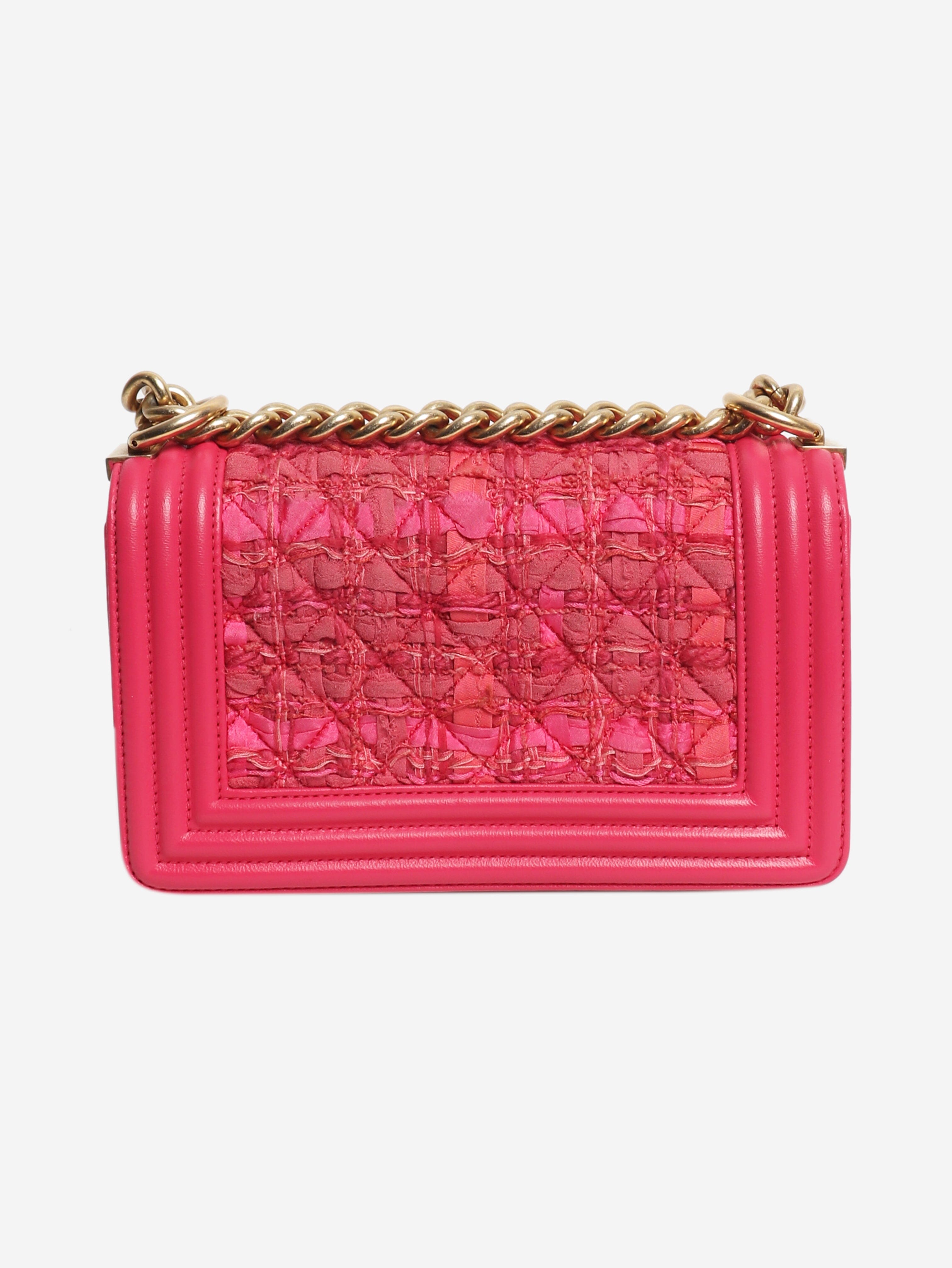 Pink leather and tweed mini boy bag