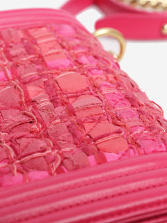 Pink leather and tweed mini boy bag