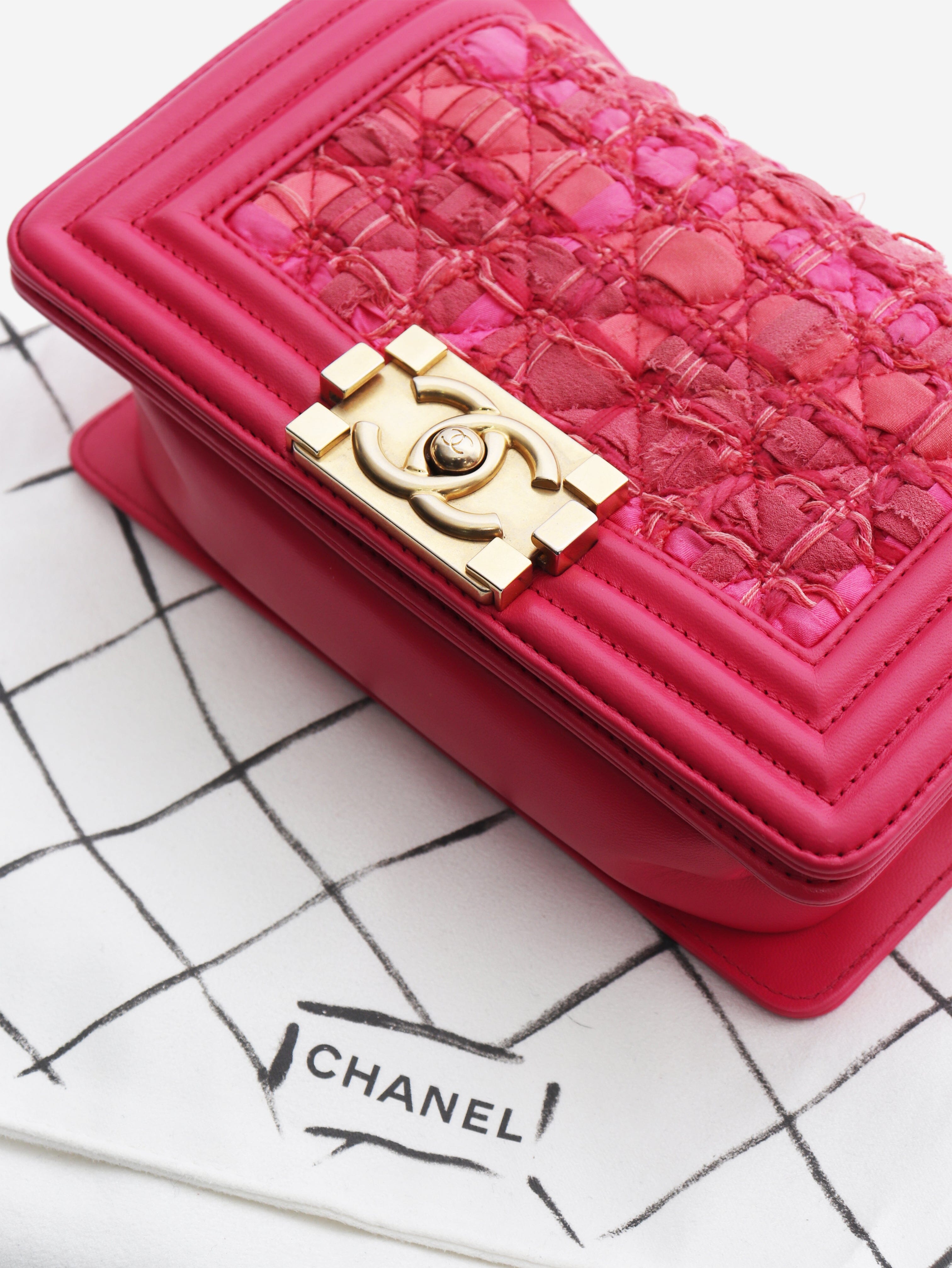 Pink leather and tweed mini boy bag