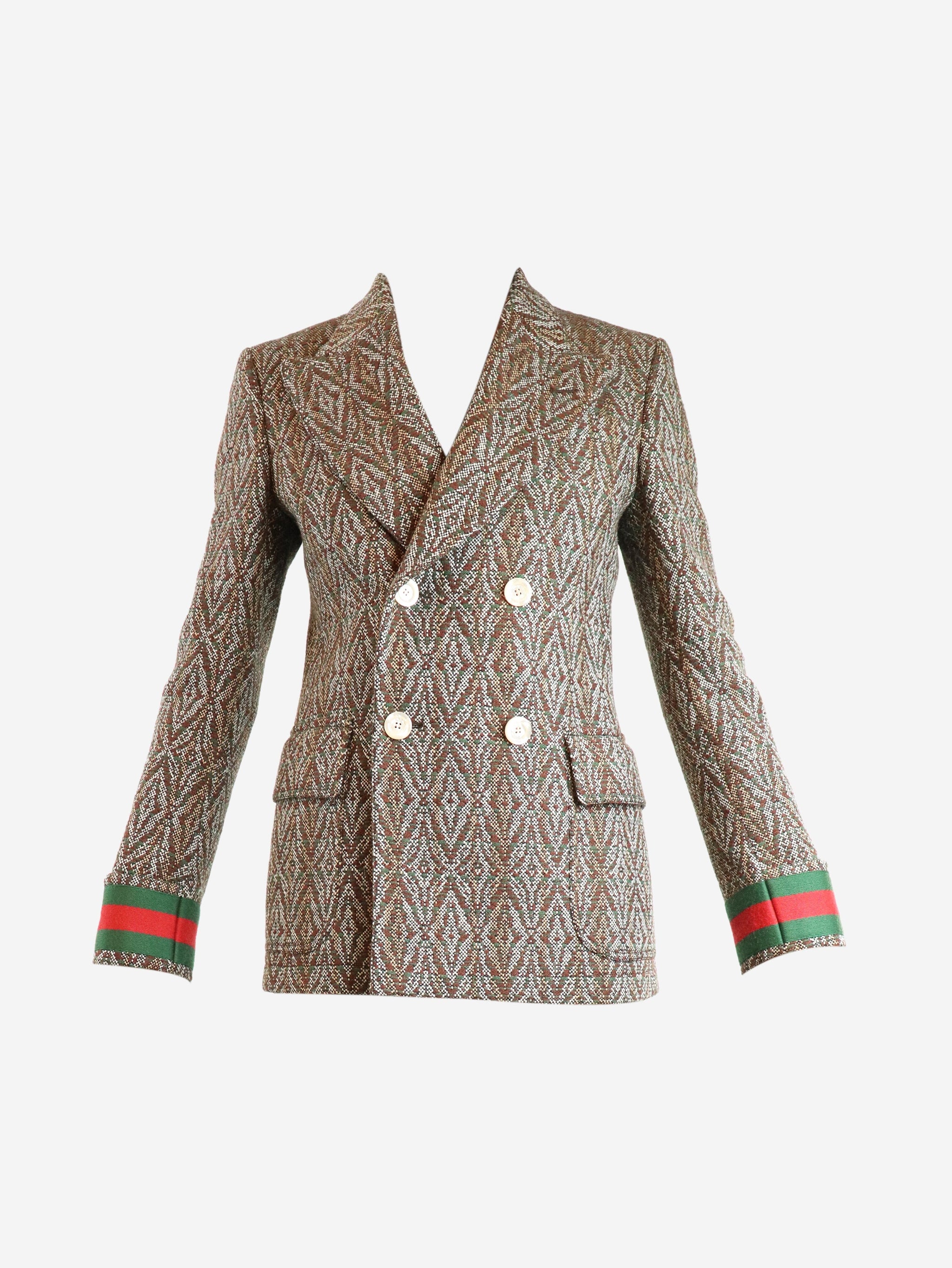 Gucci pre-owned brown double-breasted wool-blend jacquard jacket 