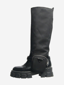 Prada Black leather knee-high lace-up boots - size EU 38.5