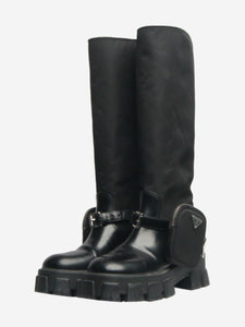 Prada Black leather knee-high lace-up boots - size EU 38.5