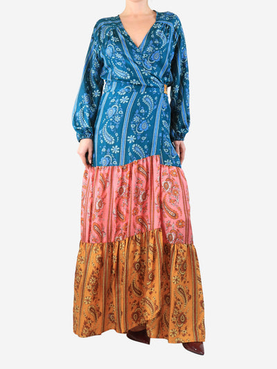 Multicolour silk paisley printed wrap dress - size UK 10 Dresses Hannah Artwear 