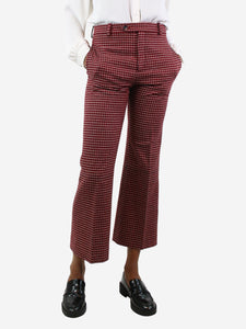 Chloe Red checked flared wool trousers - size UK 8