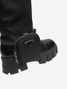 Prada Black leather knee-high lace-up boots - size EU 38.5