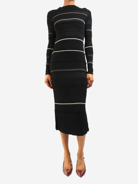 Black and white long sleeve ribbed knit midi dress - size S product image