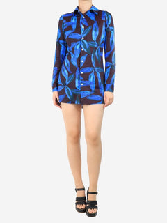 Purple floral printed mini shirt dress - size M Dresses Louisa Ballou 