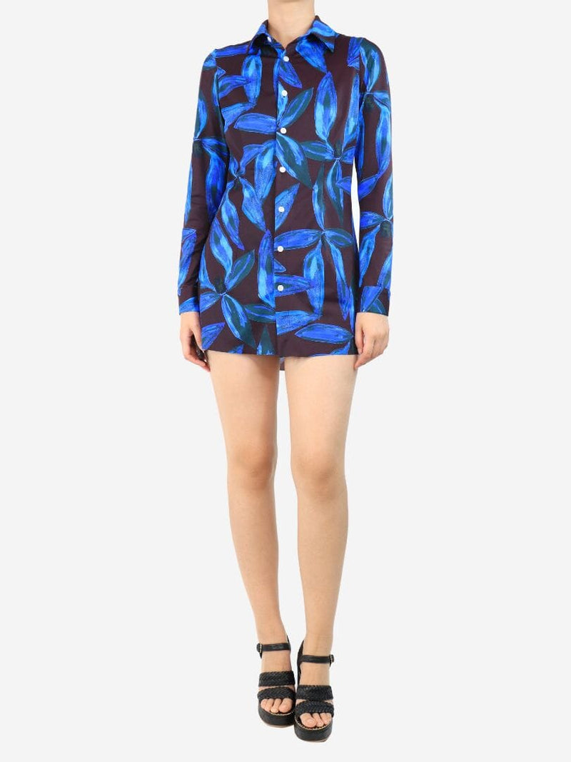 Purple floral printed mini shirt dress - size M Dresses Louisa Ballou 
