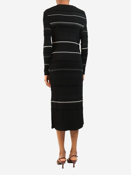 Black and white long sleeve ribbed knit midi dress - size S alternate image