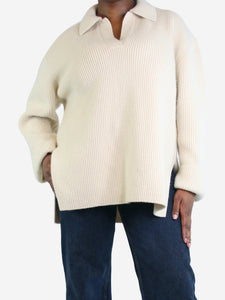 Toteme Cream ribbed wool-blend jumper - size L