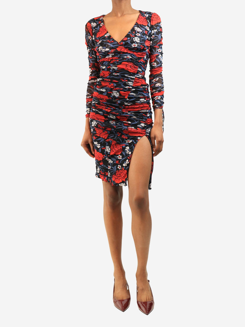 Navy and red ruched floral mini dress - size XXS Dresses Diane Von Furstenberg 