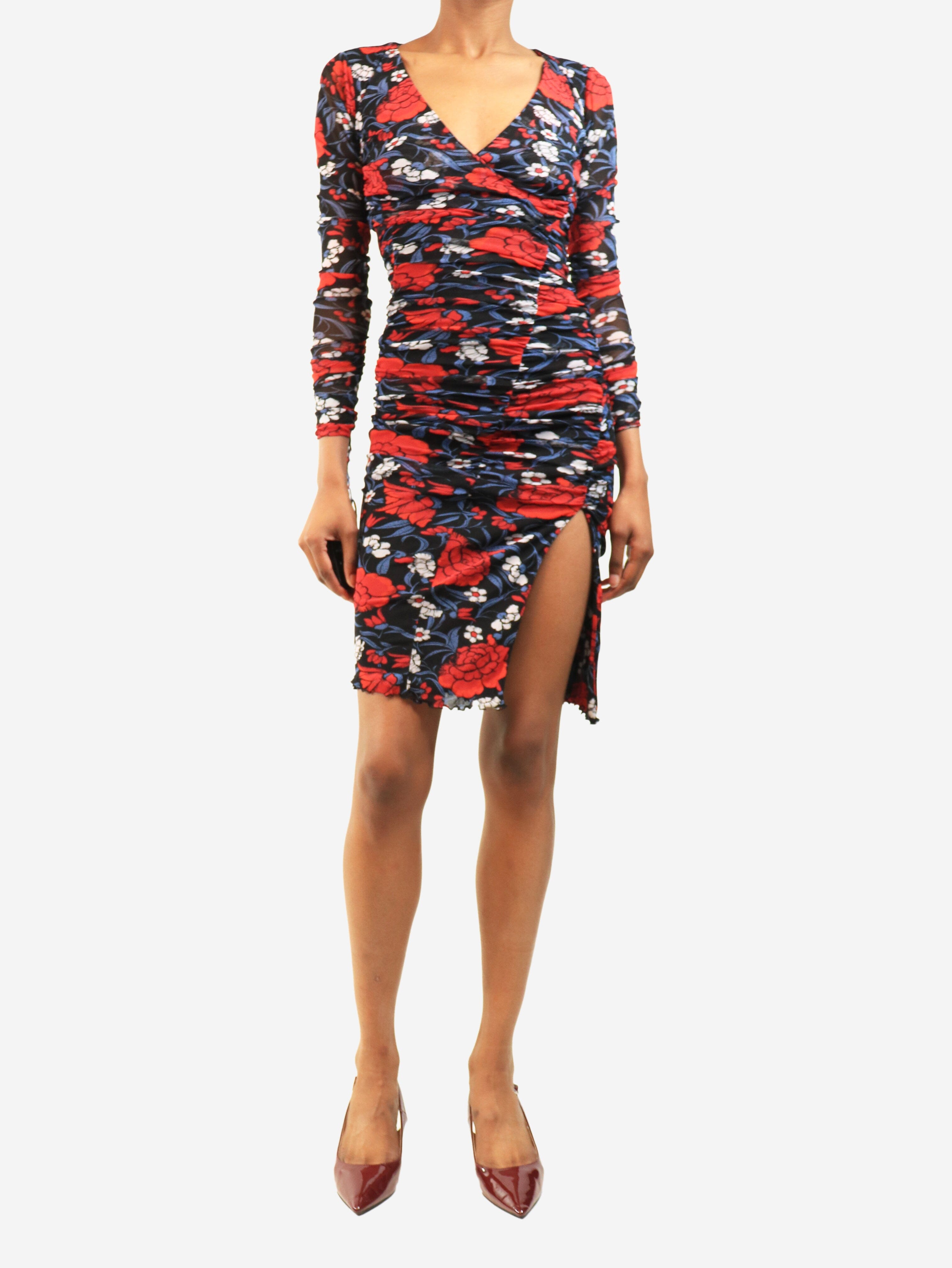 Navy and red ruched floral mini dress - size XXS Dresses Diane Von Furstenberg 