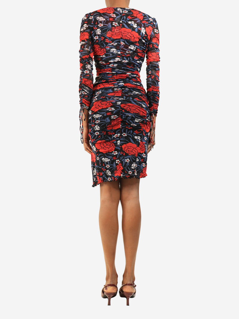 Navy and red ruched floral mini dress - size XXS Dresses Diane Von Furstenberg 