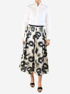 Erdem White Elena floral pleated midi skirt - size UK 10