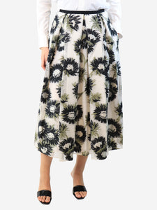 Erdem White Elena floral pleated midi skirt - size UK 10