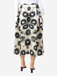Erdem White Elena floral pleated midi skirt - size UK 10