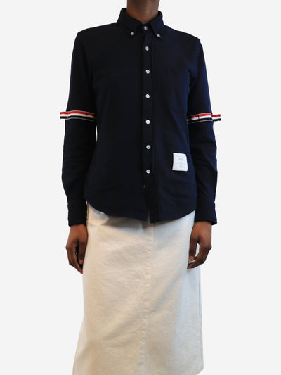 Navy blue cotton striped shirt - size UK 4 Tops Thom Browne 