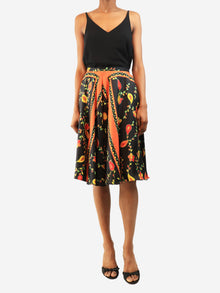 Black and orange silk floral printed midi skirt - size UK 8 Skirts Miu Miu 