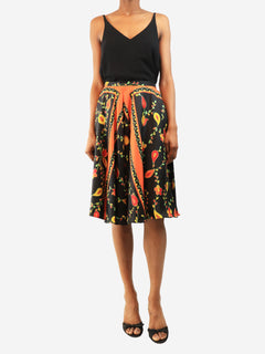 Black and orange silk floral printed midi skirt - size UK 8 Skirts Miu Miu 