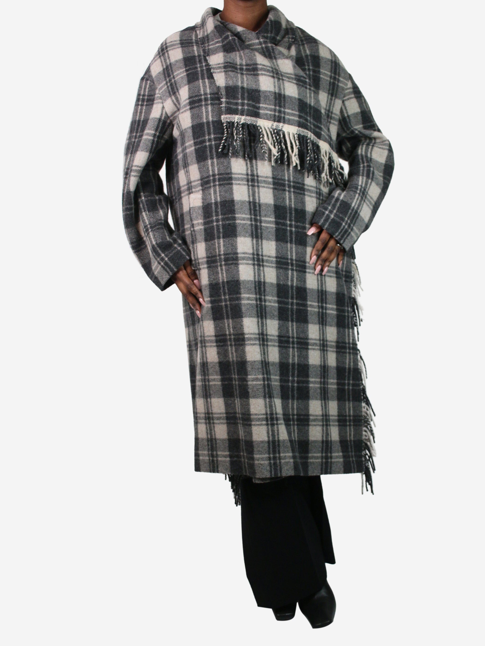 Isabel Marant Etoile pre-owned grey checkered wool-blend scarf coat ...
