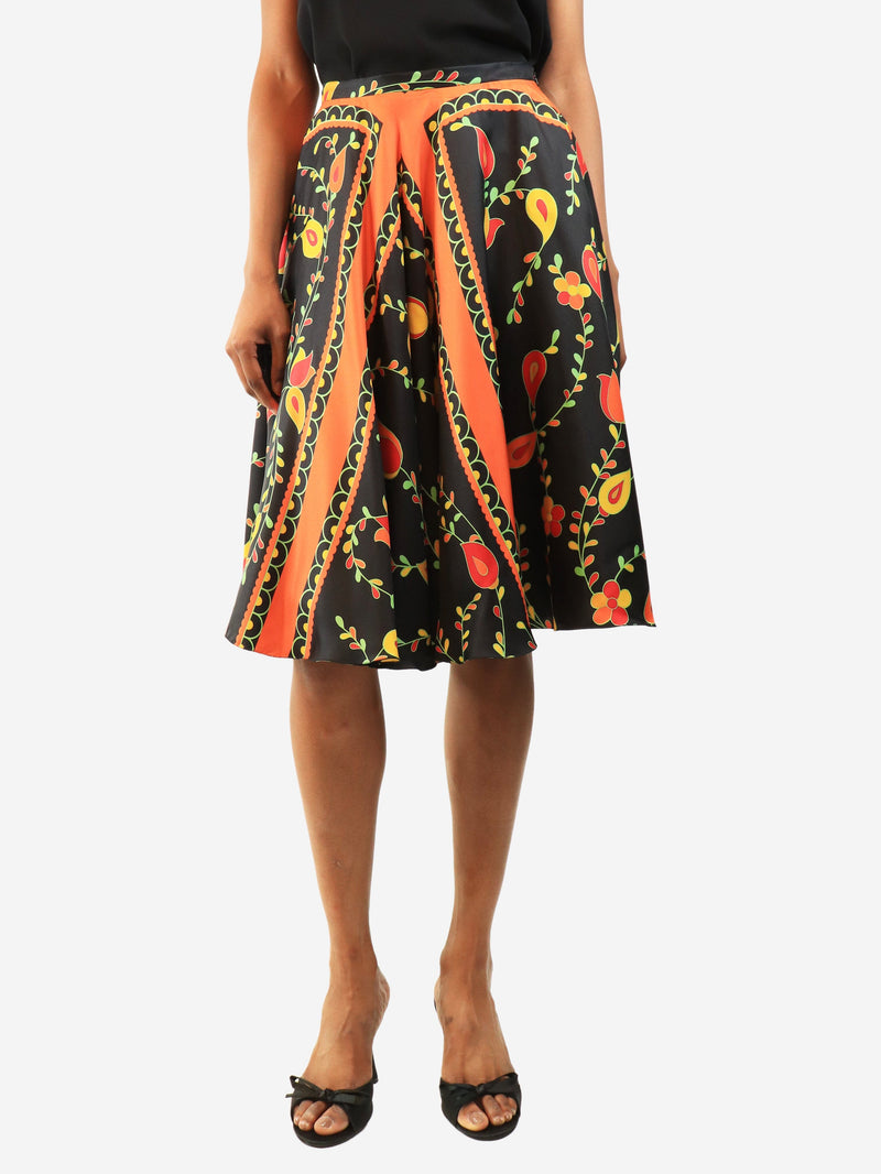 Black and orange silk floral printed midi skirt - size UK 8 Skirts Miu Miu 