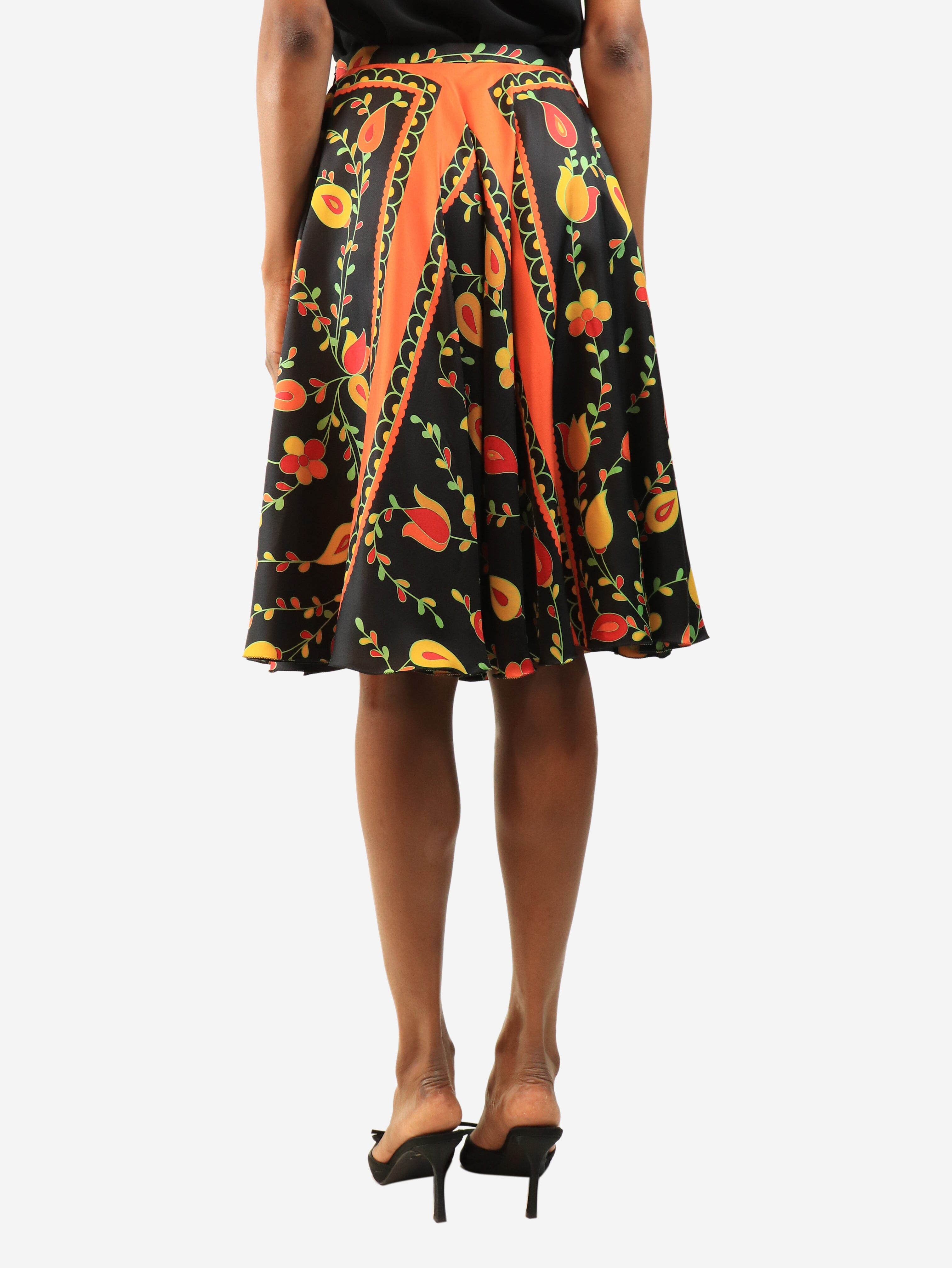 Black and orange silk floral printed midi skirt - size UK 8 Skirts Miu Miu 