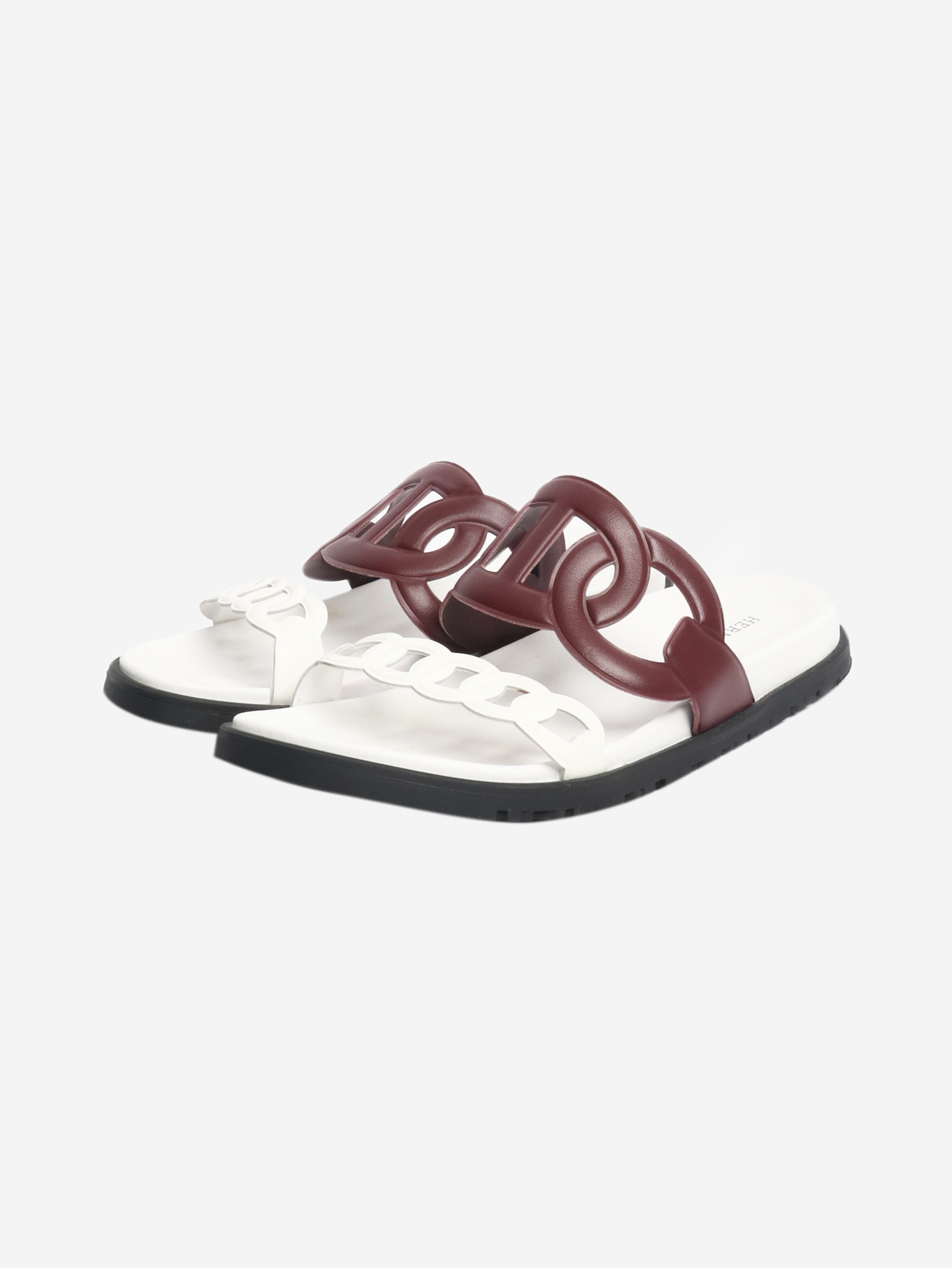 Burgundy and white Extra sandals - size EU 43 Flat Sandals Hermes 