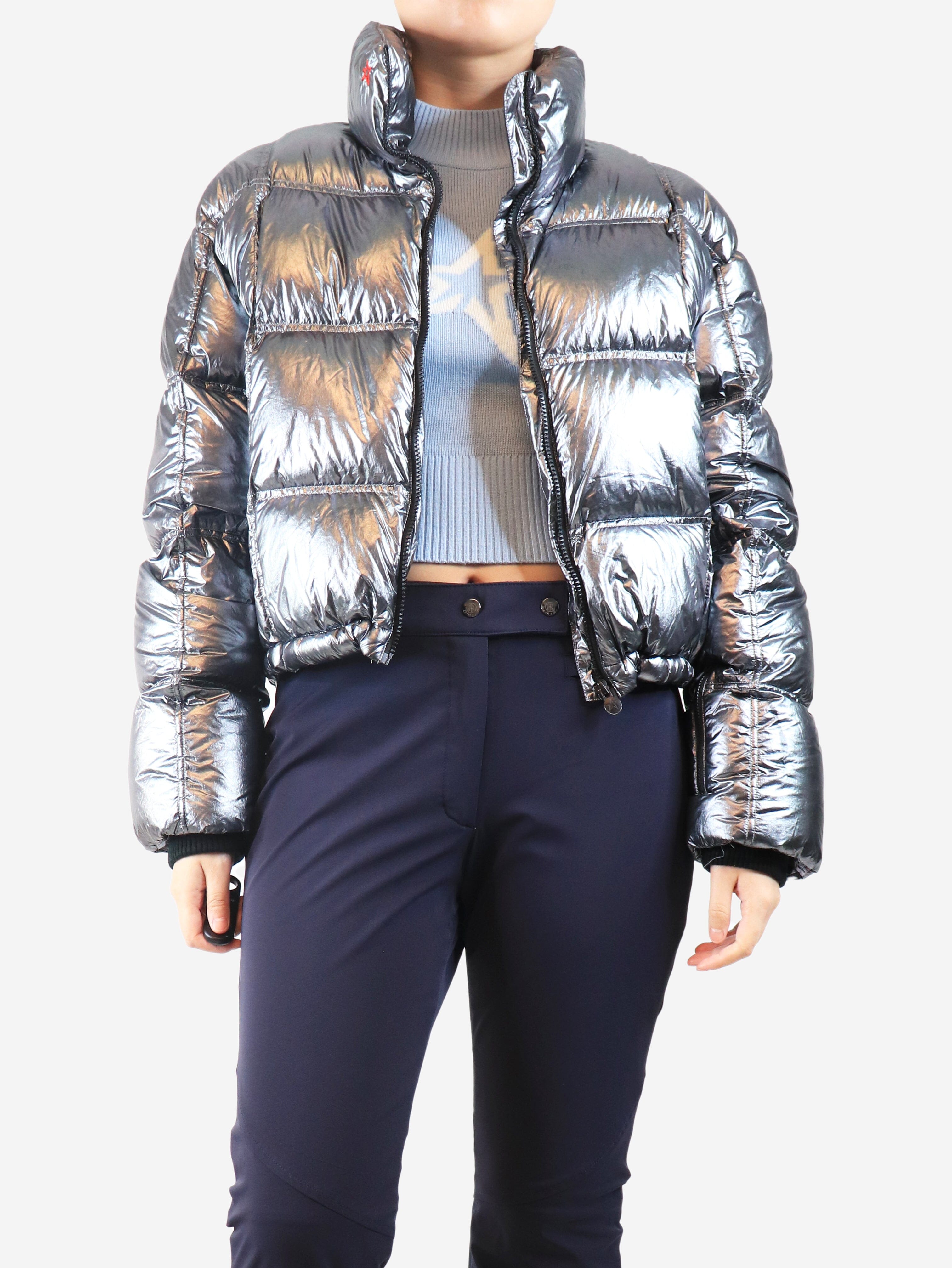 Silver metallic Nevada down jacket - size L Skiwear Perfect Moment 