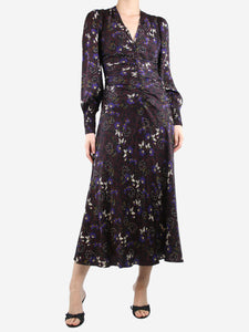 ME+EM Black floral ruched midi dress - size UK 8