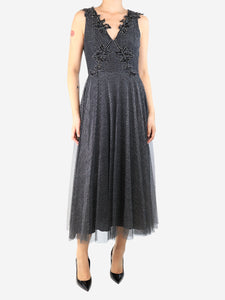 Christopher Kane Black sleeveless tulle sequin-embellished midi dress - size UK 10