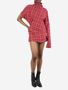 Calvin Klein Red asymmetric checkered dress - size UK 12
