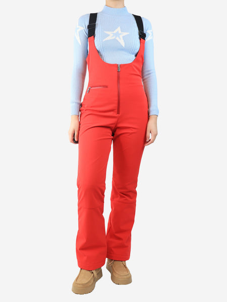 Red stretch ski bib pants - size L product image