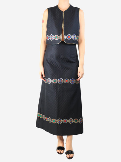 Black quilted jewellery jacquard waistcoat and skirt set - size UK 10 Sets Alessandra Rich 
