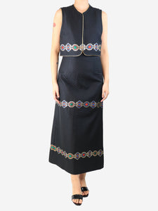 Alessandra Rich Black quilted jewellery jacquard waistcoat and skirt set - size UK 10