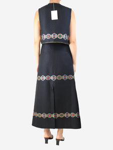 Alessandra Rich Black quilted jewellery jacquard waistcoat and skirt set - size UK 10