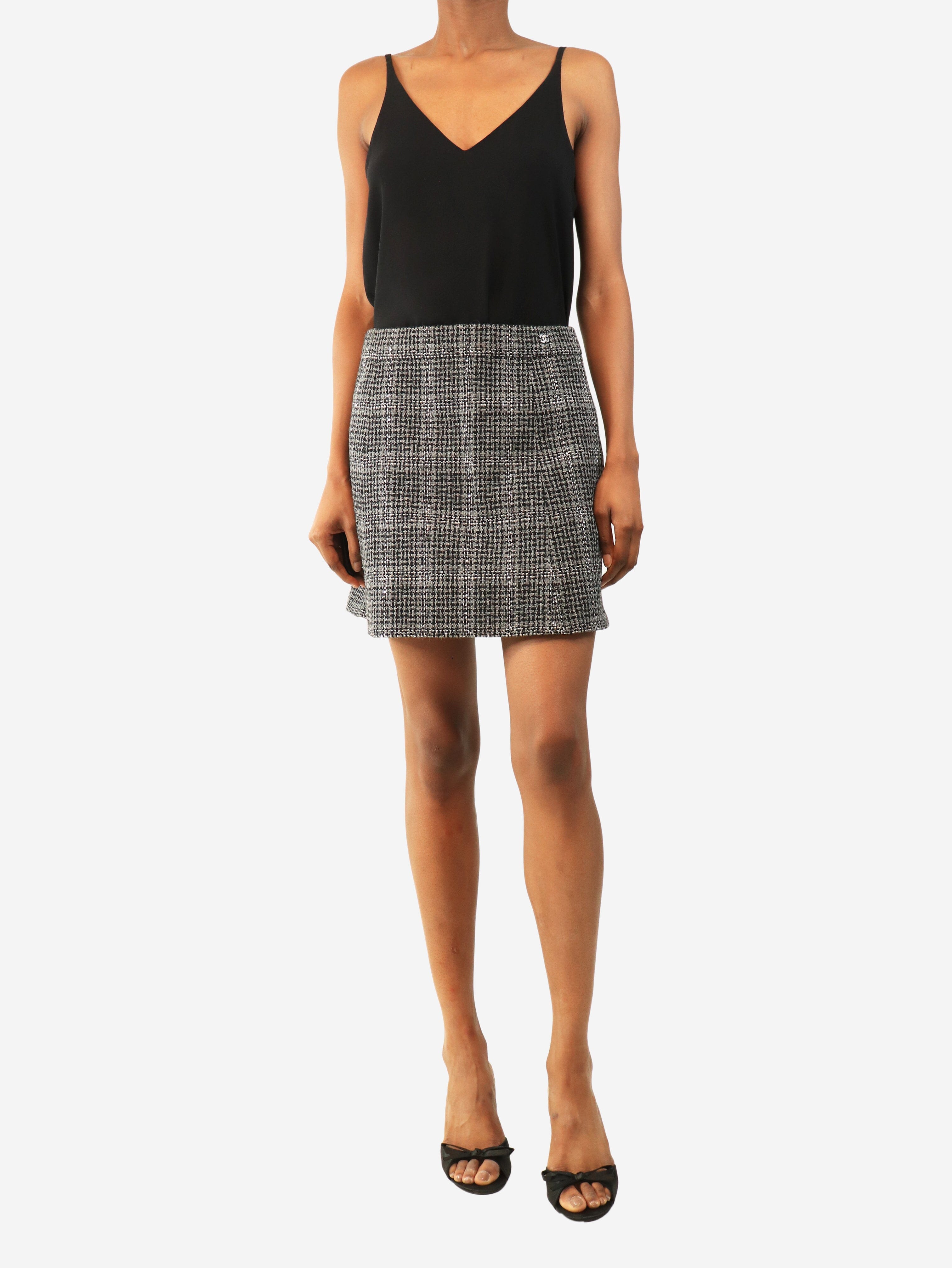 Grey and black tweed mini skirt - size UK 8 Skirts Chanel 