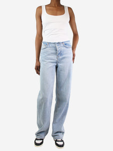 GRLFRND Blue frayed waist boyfriend jeans - size UK 6