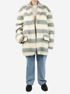 Raey Cream and grey striped wool-blend coat - size UK 12